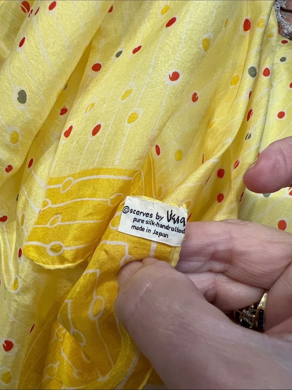 Vintage VERA  Neumann Yellow Silk Scarf very early, 1940’s soft & sheer dots
